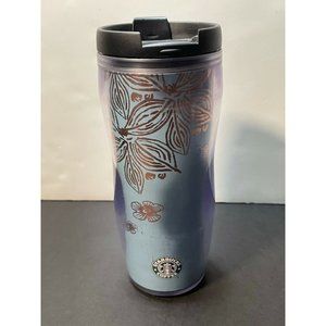 Starbucks tumbler cup 12 oz plastic cold coffee tea 2008 lid mug flowers floral